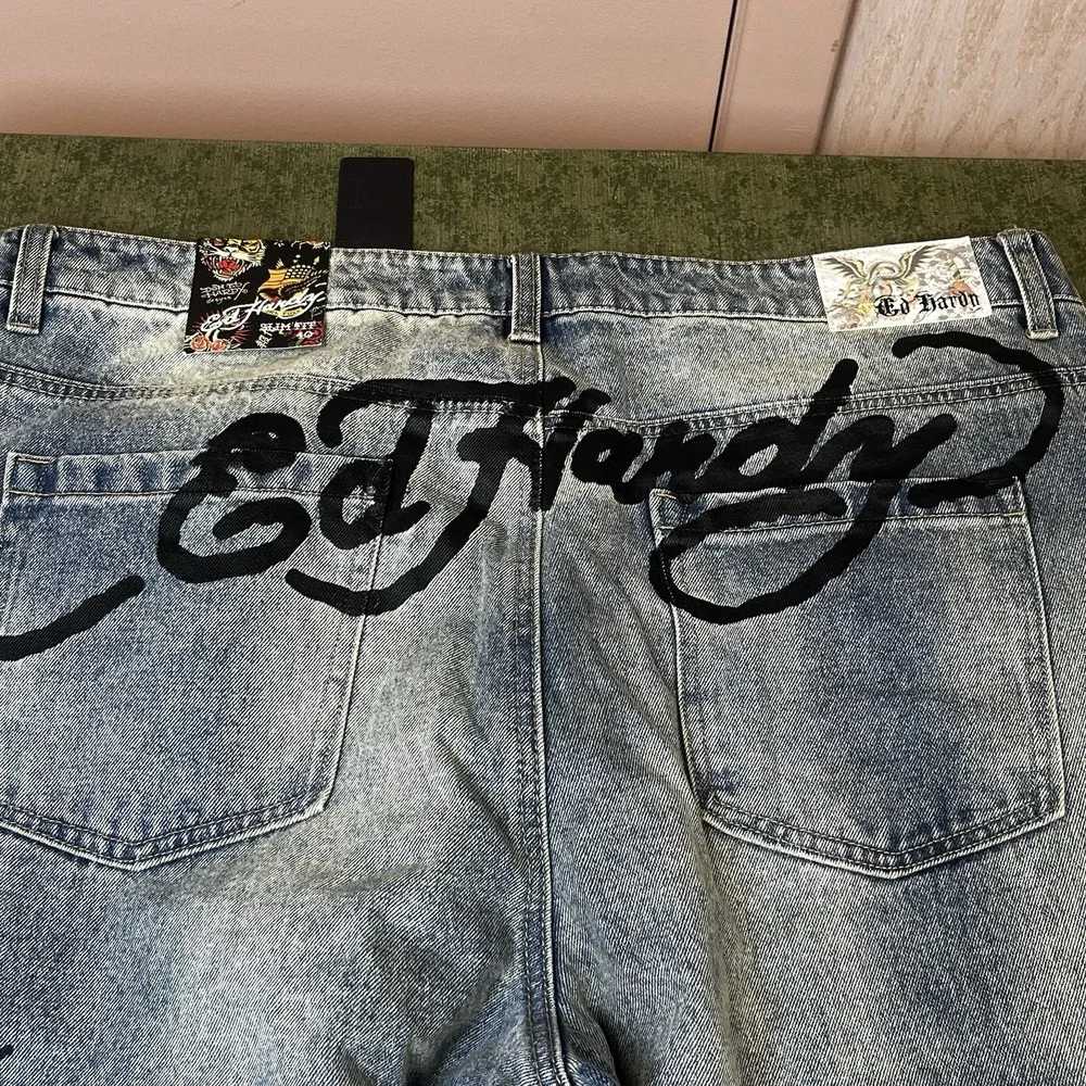 Ed Hardy Jeans Death Before Dishonor Distressed Slim Taper Denim MENS‎ SZ 40 NWT - Picture 10 of 14